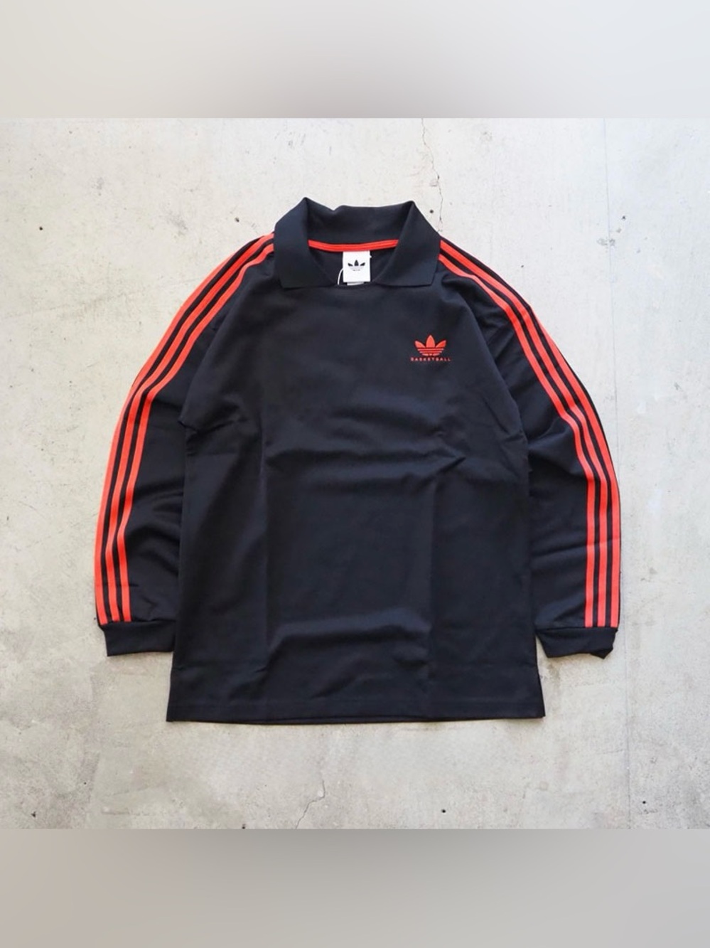 Adidas Originals [XL] L/S Polo Shirt Black w/Orange Stripes JM9952